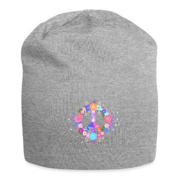 Signe de paix amour fleurs - Bonnet en jersey - gris chiné - Devant