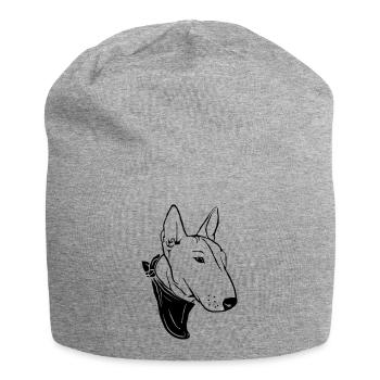 Bull terrier with scarf - Jersey Beanie - heather grey - Front