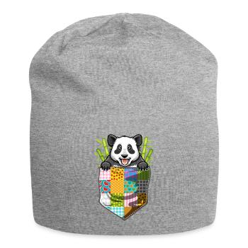 Panda in the pocket - Jersey Beanie - heather grey - Front