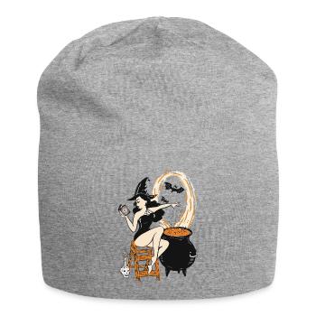 Halloween Hexe Pin Up Vintage Retro - Jersey-Beanie - Grau meliert - Vorne