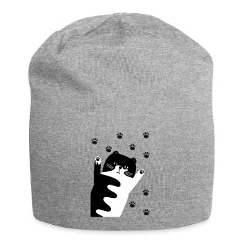Schwarz-Weiße Katze - Jersey-Beanie - Grau meliert - Vorne