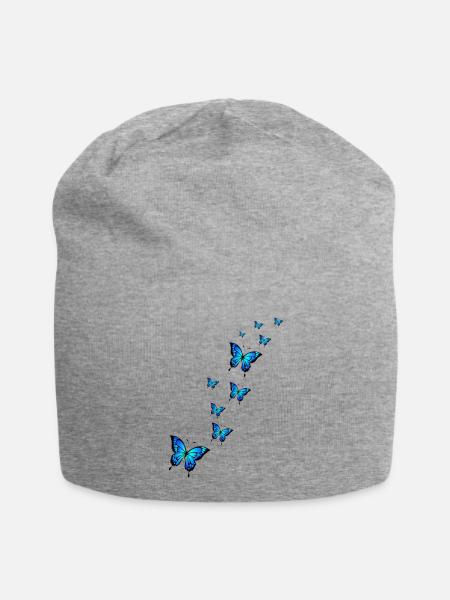 Blauer Schmetterling - Jersey-Beanie - Grau meliert