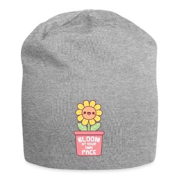 Fleur jaune mignonne fleurir à votre rythme en disant - Bonnet en jersey - gris chiné - Devant