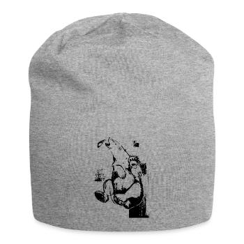 Bear chases salmon fish black original design - Jersey Beanie - heather grey - Front