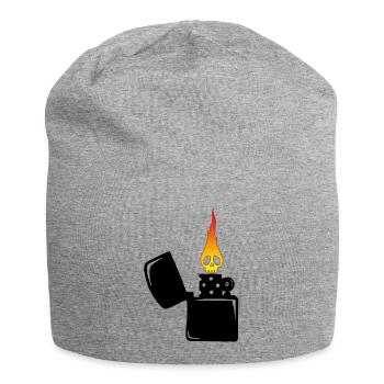 crâne enflammé et briquet noir - Bonnet en jersey - gris chiné - Devant