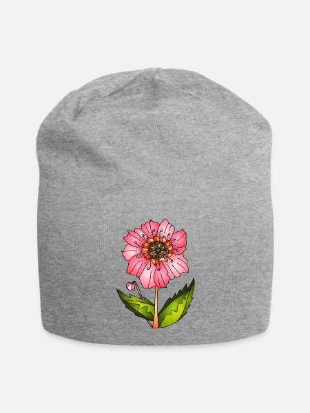 Blumen - Jersey-Beanie - Grau meliert