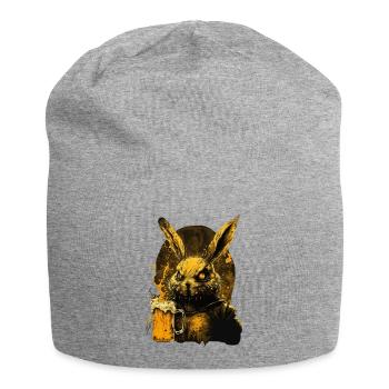 Cool crazy rabbit with beer - Jersey Beanie - heather grey - Front