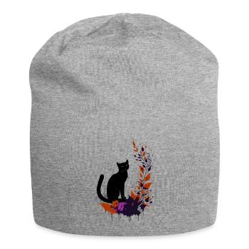 Schwarze Katze - Jersey-Beanie - Grau meliert - Vorne