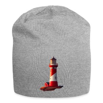 Der Leuchtturm ragt hoch über die steilen Klippen - Jersey-Beanie - Grau meliert - Vorne