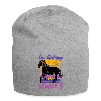 Im Galopp in Klasse 1 - Einschulung - Pferd Reiter - Jersey-Beanie - Grau meliert - Vorne