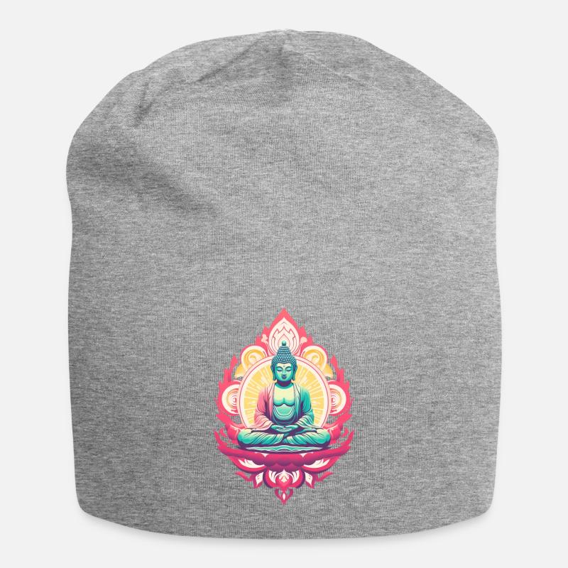 Buddha-Statue - Jersey-Beanie - Grau meliert