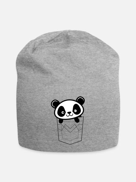 Panda Peeking From Pocket - Jersey Beanie - heather grey
