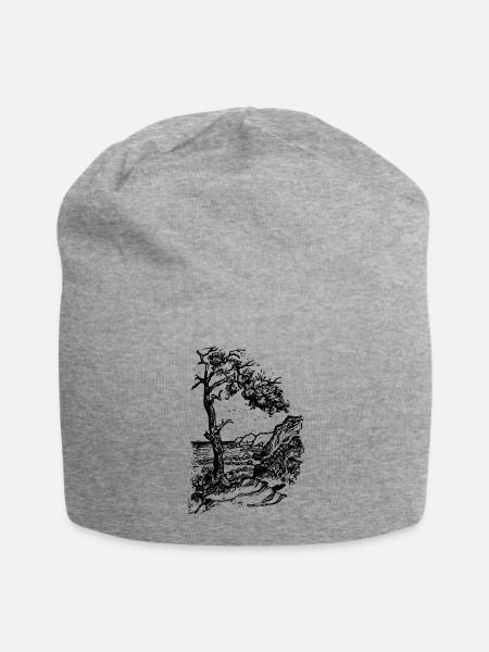 Ostsee Strand Linolschnitt schwarz - Jersey-Beanie - Grau meliert