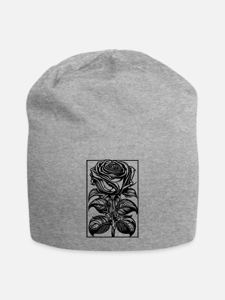 Romantische Rose mit Rahmen - Jersey-Beanie - Grau meliert