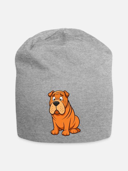 Worried Shar Pei Falten Augenbrauen-Kunstwerk - Jersey-Beanie - Grau meliert