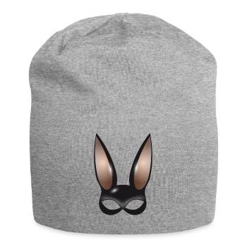geheimnisvolle Hasen Maske mit großen Hasen Ohren - Jersey-Beanie - Grau meliert - Vorne
