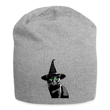 Katze grüne Augen Hexenhut Walpurgisnacht - Jersey-Beanie - Grau meliert - Vorne