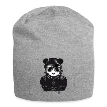 witziger Panda Bär mit Hoodie,Basecap und Brille - Jersey-Beanie - Grau meliert - Vorne