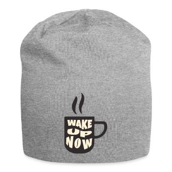 Coffee: Wake up now - Jersey Beanie - heather grey - Front