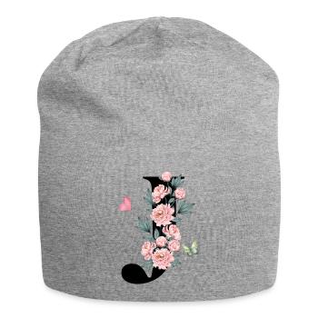 Lettre j fleurs rose - Bonnet en jersey - gris chiné - Devant