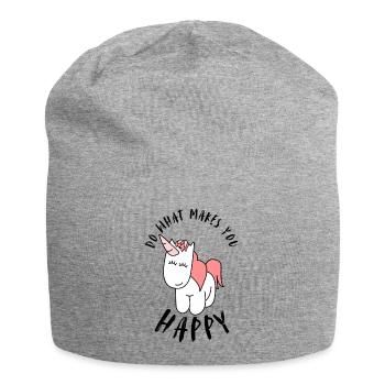 Was macht dich glücklich | Einhorn, Märchen - Jersey-Beanie - Grau meliert - Vorne