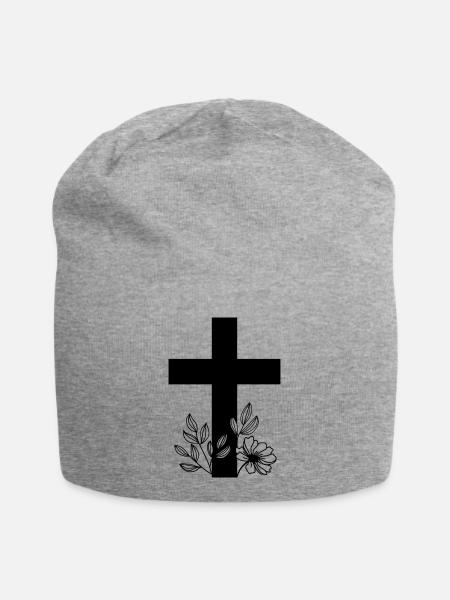 Kreuz - Jersey-Beanie - Grau meliert