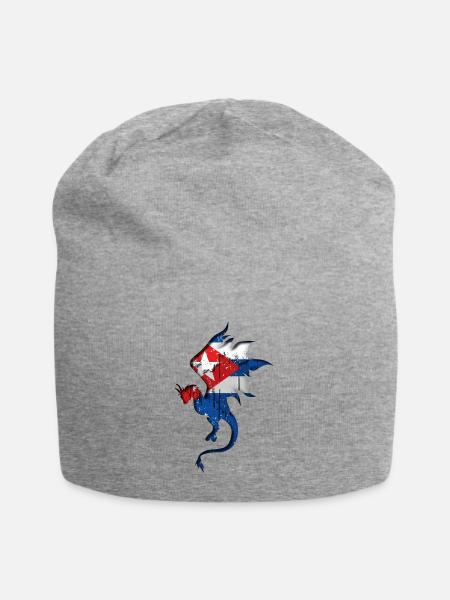 Flagge von Kuba - Kuba - Drachensilhouette - Jersey-Beanie - Grau meliert