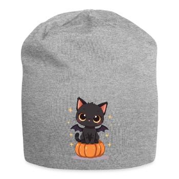 Cute Black Cat with Bat Wings Pumpkin - Jersey Beanie - heather grey - Front