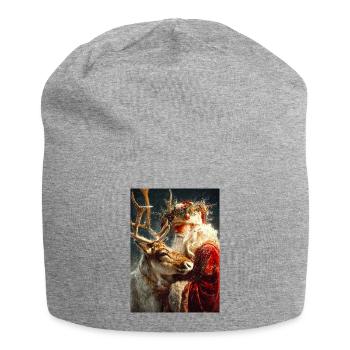 Winter Santa and Reindeer Embrace - Jersey Beanie - heather grey - Front