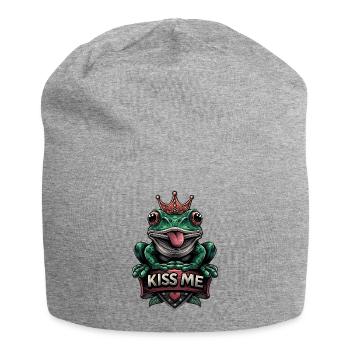 grüner frecher Frosch mit Krone und Text "Kiss me" - Jersey-Beanie - Grau meliert - Vorne