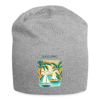 Tropischer Segeltraum am Hafen - Jersey-Beanie - Grau meliert - Vorne