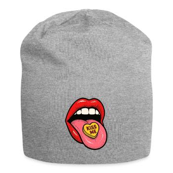 Red Lips Tongue Candy Love - Jersey Beanie - heather grey - Front