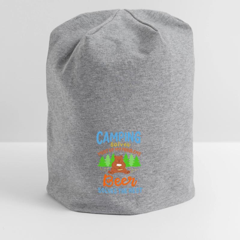 Funny Camping Bear Beer Solves Problems Art Jersey Beanie