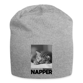 Dormeur professionnel – Chat endormi - Bonnet en jersey - gris chiné - Devant