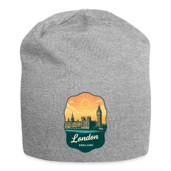 London Big Ben England Retro Sonnenuntergangs-Reiseabzeichen - Jersey-Beanie - Grau meliert - Vorne