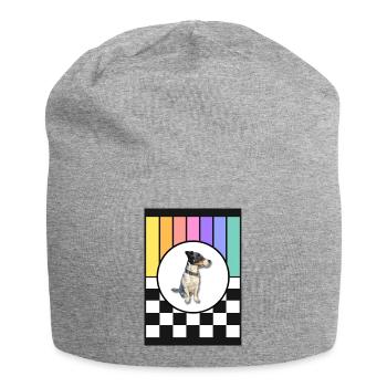 Hund im Regenbogenrahmen - Jersey-Beanie - Grau meliert - Vorne