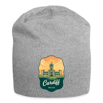 Cardiff Wales Retro Sunset Travel Badge - Jersey Beanie - heather grey - Front