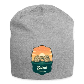 Badge de voyage rétro Retrait du soleil Raouche Rocks de Beyrouth - Bonnet en jersey - gris chiné - Devant