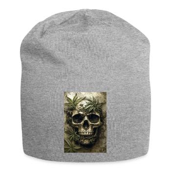 Schädel mit Hanfblättern - Jersey-Beanie - Grau meliert - Vorne