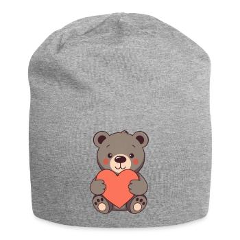 Bär mit rotem Herz Geschenk Mutter Muttertag - Jersey-Beanie - Grau meliert - Vorne