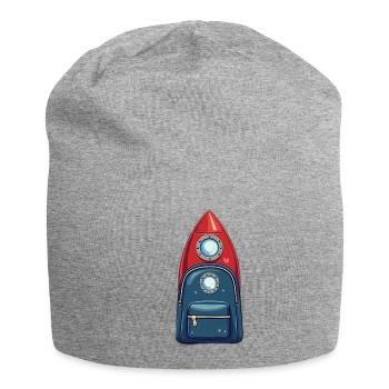 Illustration rétro de sac à dos fusée - Bonnet en jersey - gris chiné - Devant