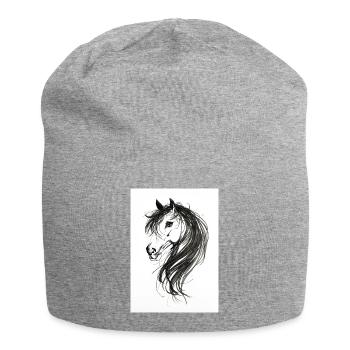 Tête de cheval peinte - Bonnet en jersey - gris chiné - Devant