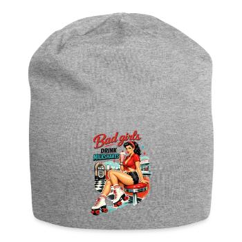Bad Girls Drink Milkshakes – 50s Diner Pin-Up - Jersey Beanie - heather grey - Front