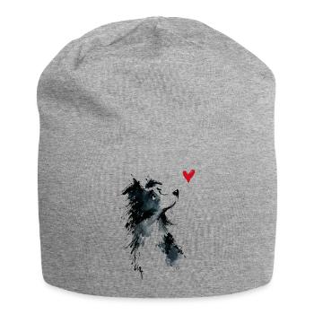 Border Collie Watercolor Heart Dog Gift - Jersey Beanie - heather grey - Front