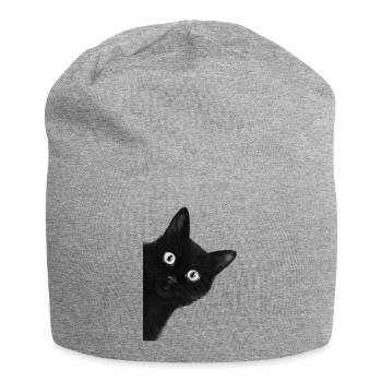 Wackeläugige schwarze Katze - Jersey-Beanie - Grau meliert - Vorne