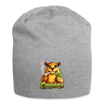 Canabybara - Capybara mit Cannabisblatt - Jersey-Beanie - Grau meliert - Vorne