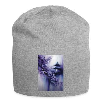 Purple Pagoda and Flowers - Jersey Beanie - heather grey - Front