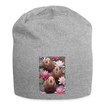Three beavers among the water lilies - Jersey Beanie - heather grey - Front
