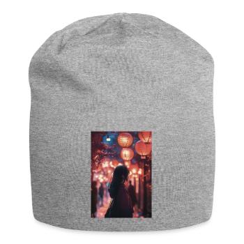 Silhouette under red night lanterns - Jersey Beanie - heather grey - Front