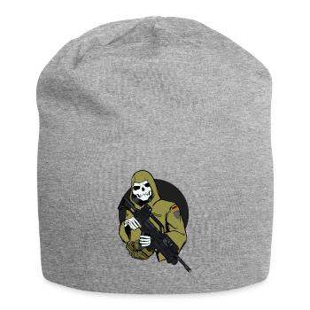 Skeleton in camouflage cloak with rifle - Jersey Beanie - heather grey - Front